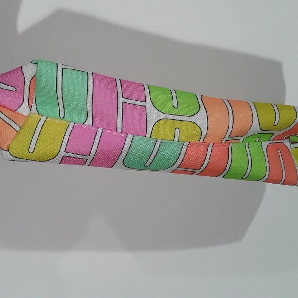 CLINIQUE LETTER C PATTERN MAKEUP BAG multi color yellow green orange neon zipper
